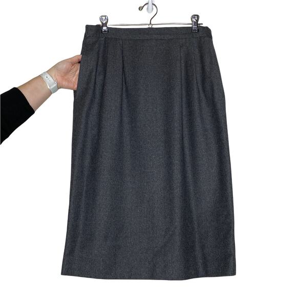 Vintage Wool Midi Skirt Dark Grey Women 10 Elastic Sections Lined Kick Pleat - Picture 2 of 6